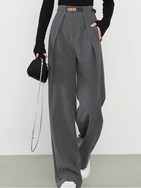 High-Waist Wide-Leg Grey Trousers
